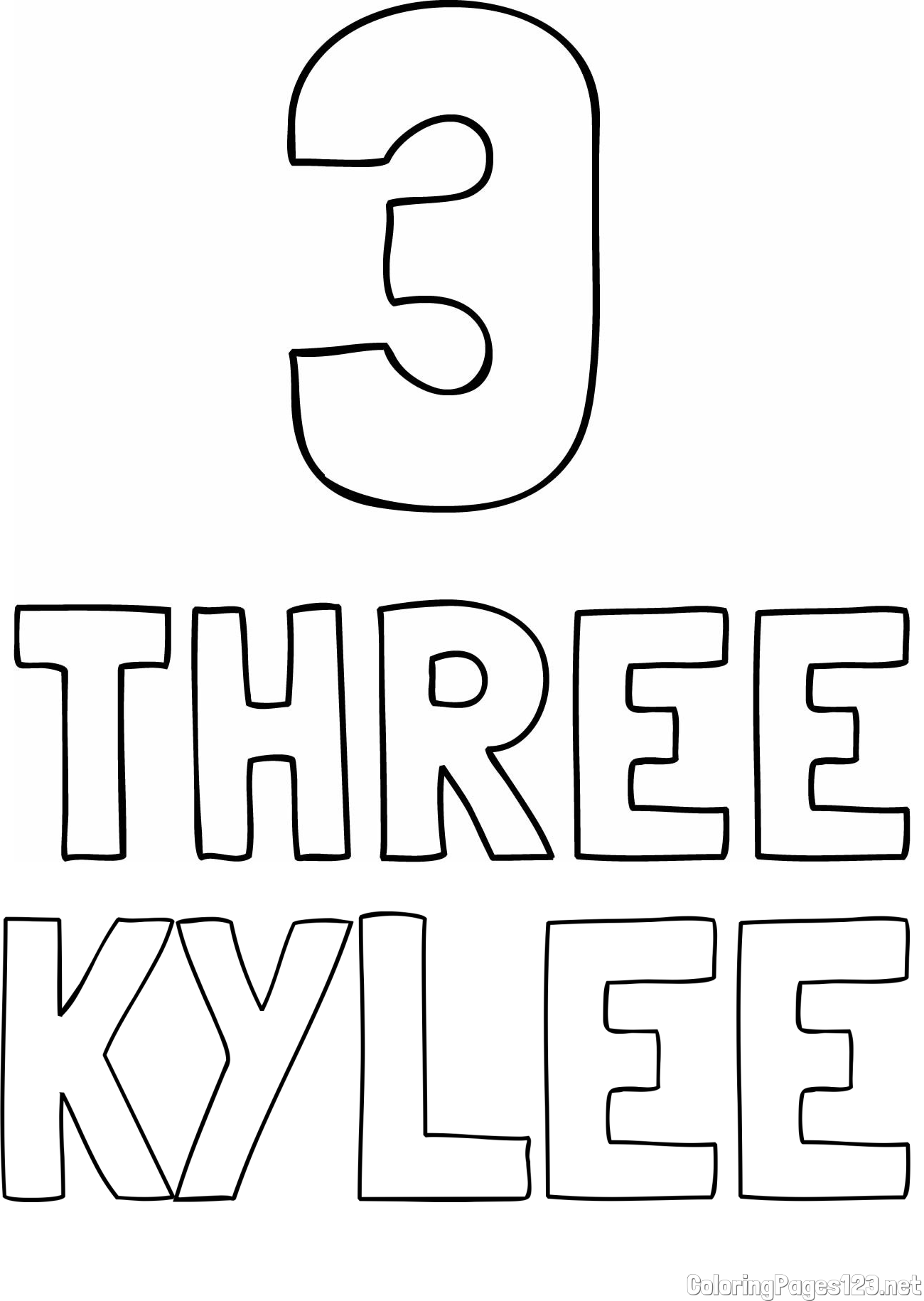 KYLEE Coloring Page and Coloring of the Number Three (3) with the Written Name