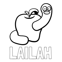 Online Created Coloring Page - LAILAH Coloring Page and Apple and Smiling Worm Coloring Page