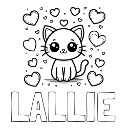 Online Created Coloring Page - LALLIE Coloring Page and Free Coloring Page of a Cat and Hearts