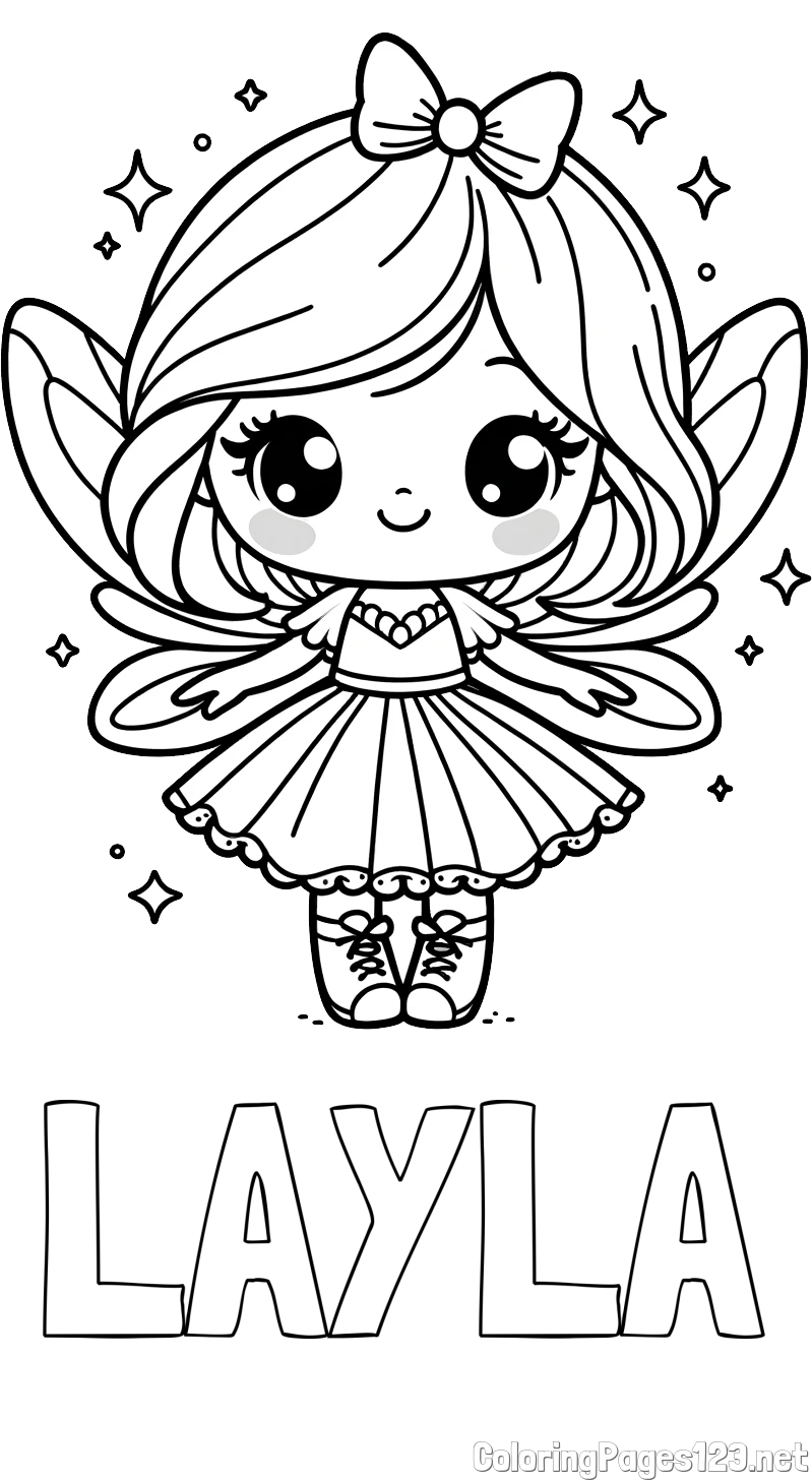 LAYLA Coloring Page and Coloring Page of a Magical Fairy with a Cute Face