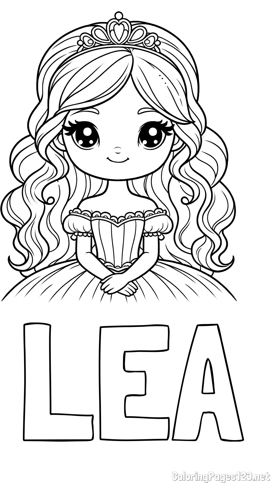 LEA Coloring Page and Coloring Page of a Cute Princess with Big Eyes