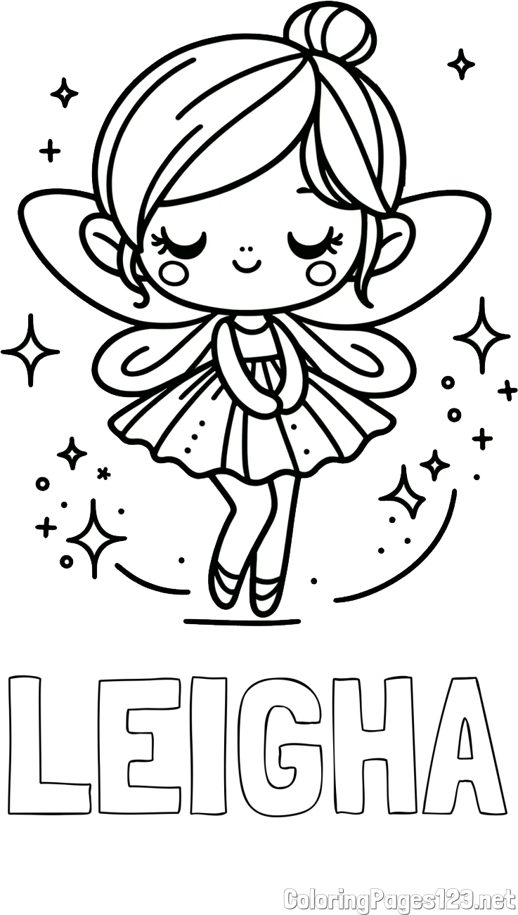 LEIGHA Coloring Page and Children's Coloring Page of a Magical Fairy