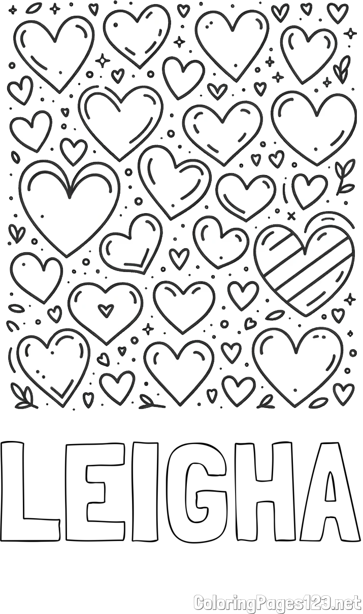 LEIGHA Coloring Page and Children's Coloring Page of Many Hearts