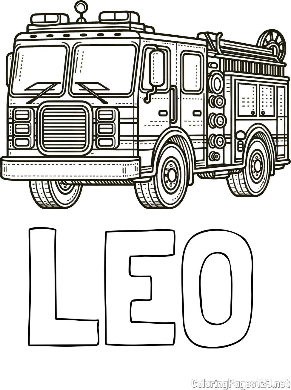 LEO Coloring Page and Free Coloring Page of a Big Fire Truck