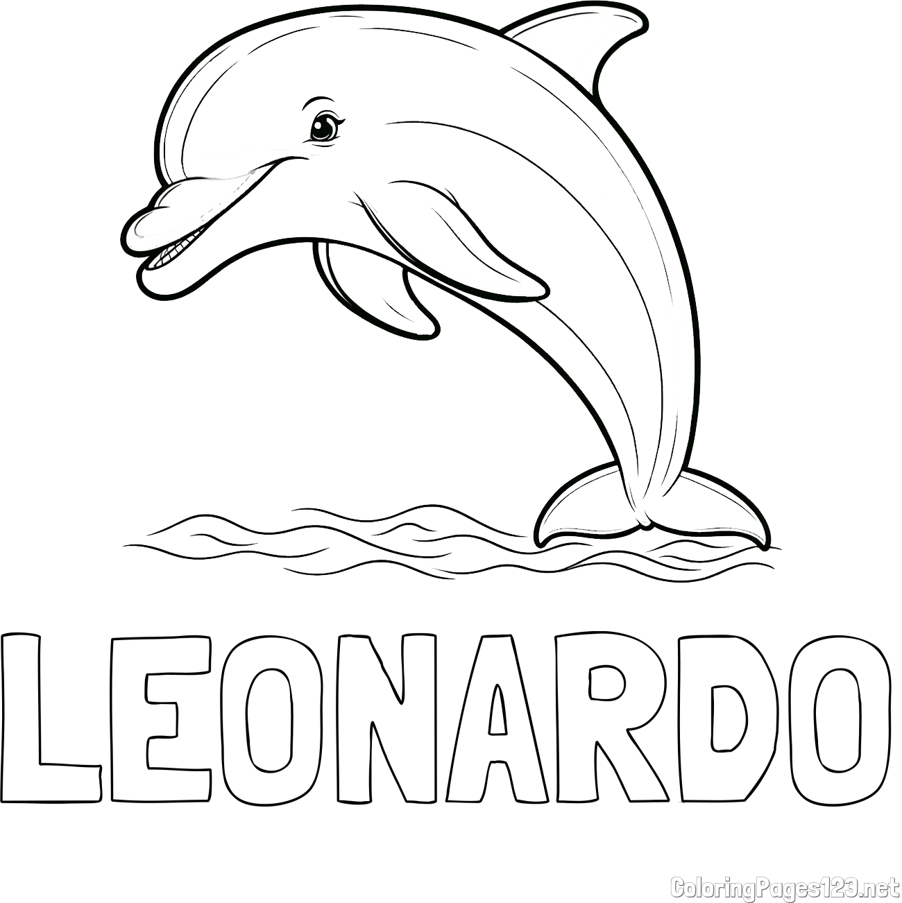 LEONARDO Coloring Page and Children's Coloring Page of a Smiling Dolphin Jumping