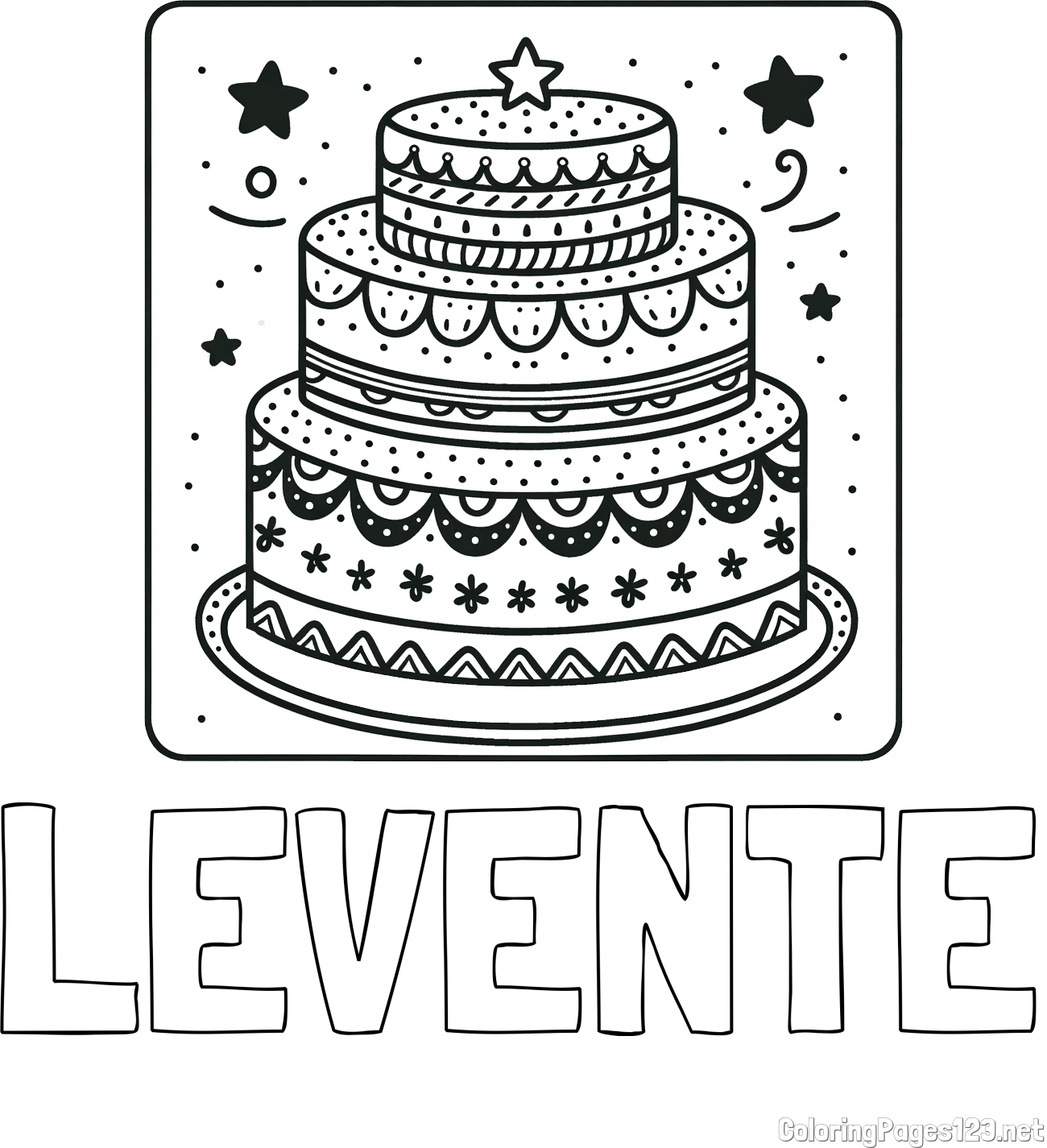 LEVENTE Coloring Page and Big Cake Coloring Page
