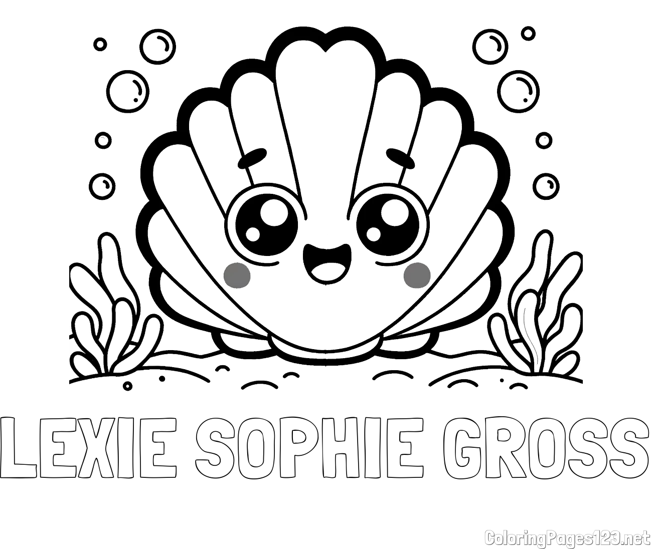 LEXIE SOPHIE GROSS Coloring Page alongside Smiling Seashell Coloring Page for Kids