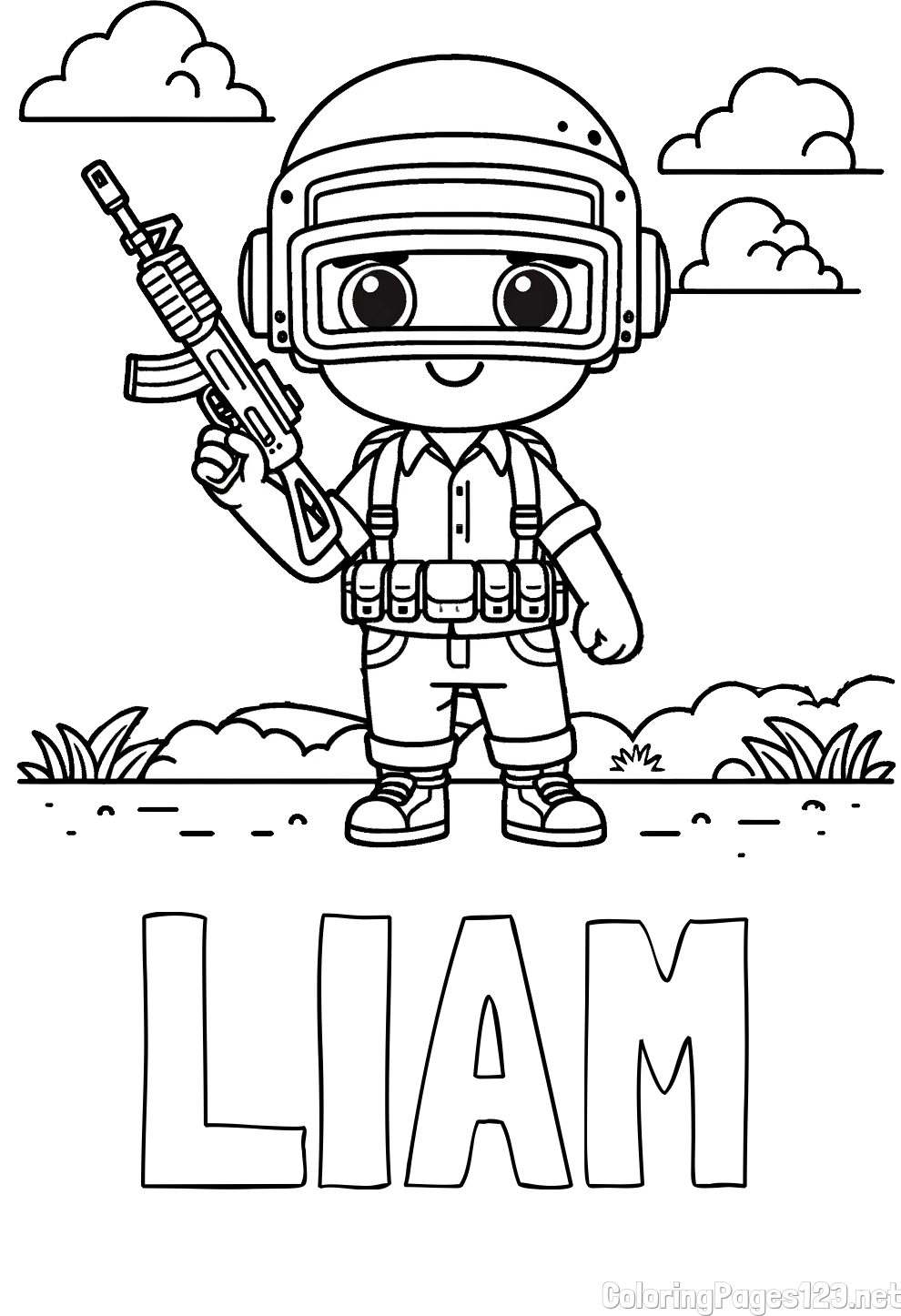 LIAM Coloring Page alongside Easy PUBG Coloring Page