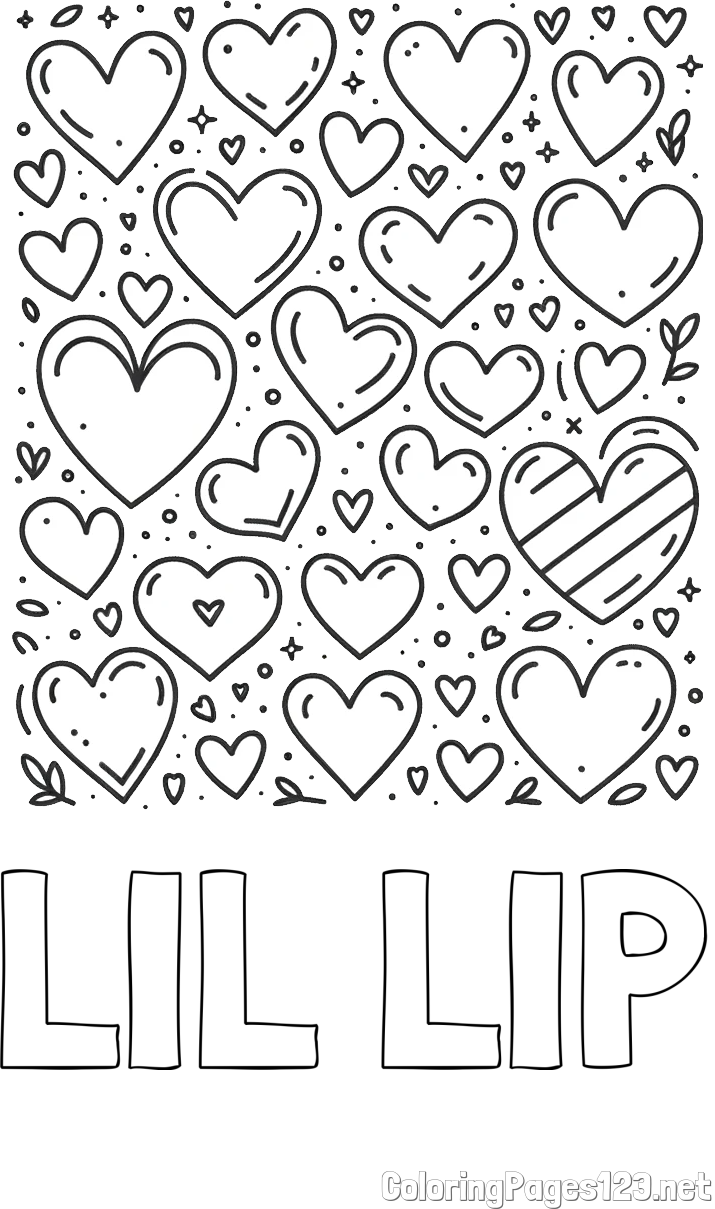 LIL LIP Coloring Page and Children's Coloring Page of Many Hearts