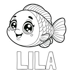 LILA Coloring Page alongside Free Coloring Page of a Smiling Fish
