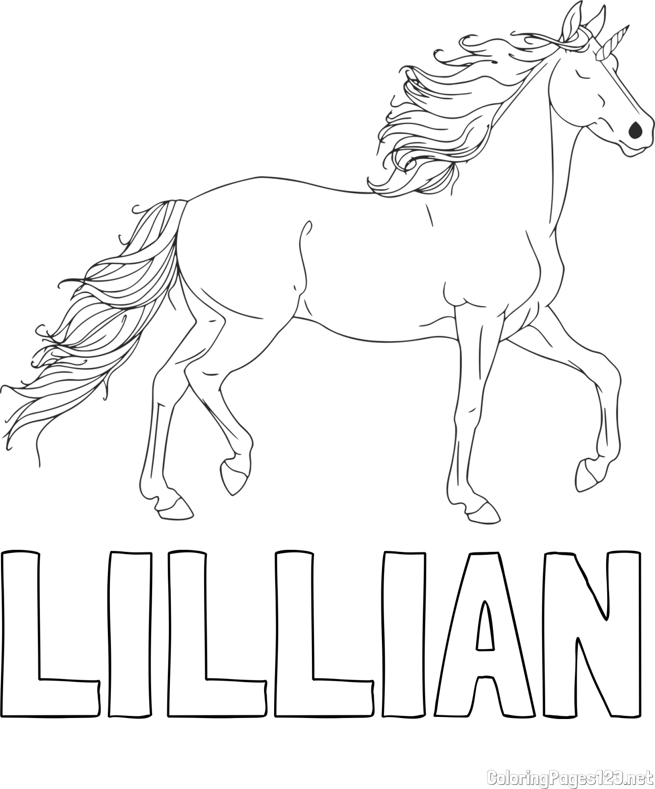 LILLIAN Coloring Page and Beautiful Unicorn Coloring Page
