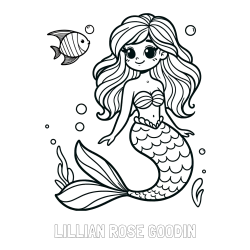 Online Created Coloring Page - LILLIAN ROSE GOODIN Coloring Page and Coloring Page of a Little Mermaid and Fish