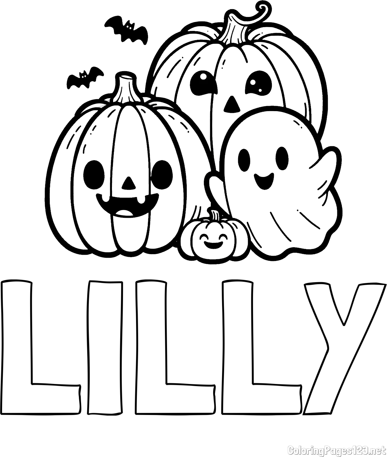 LILLY Coloring Page and Halloween Pumpkin and Ghost Coloring Page