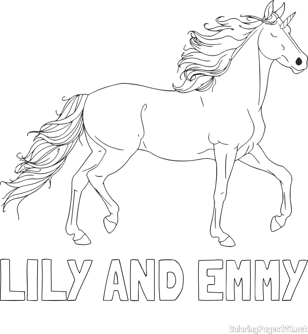 LILY AND EMMY Coloring Page and Beautiful Unicorn Coloring Page