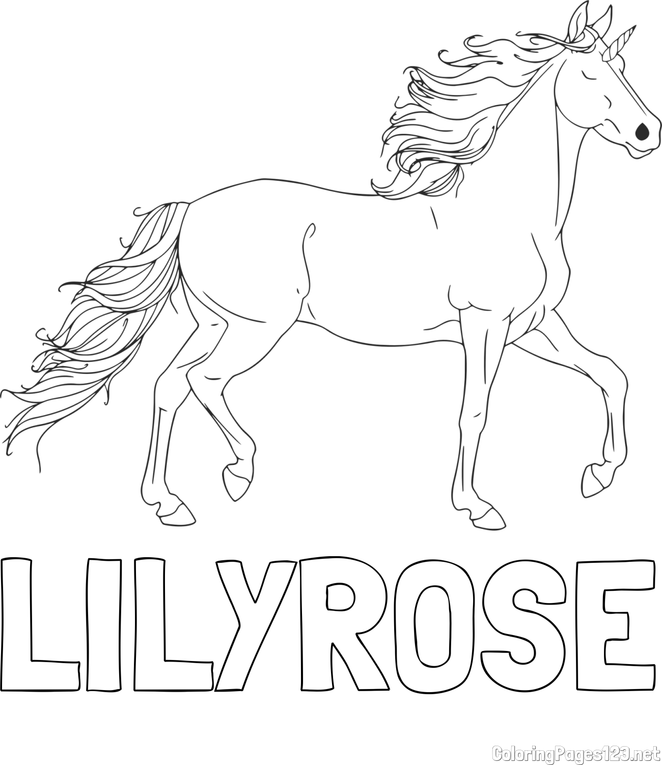 LILY-ROSE Coloring Page and Beautiful Unicorn Coloring Page