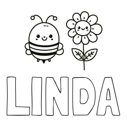 Online Created Coloring Page - LINDA Coloring Page and Coloring Page of a Cute Bee and Smiling Flowers