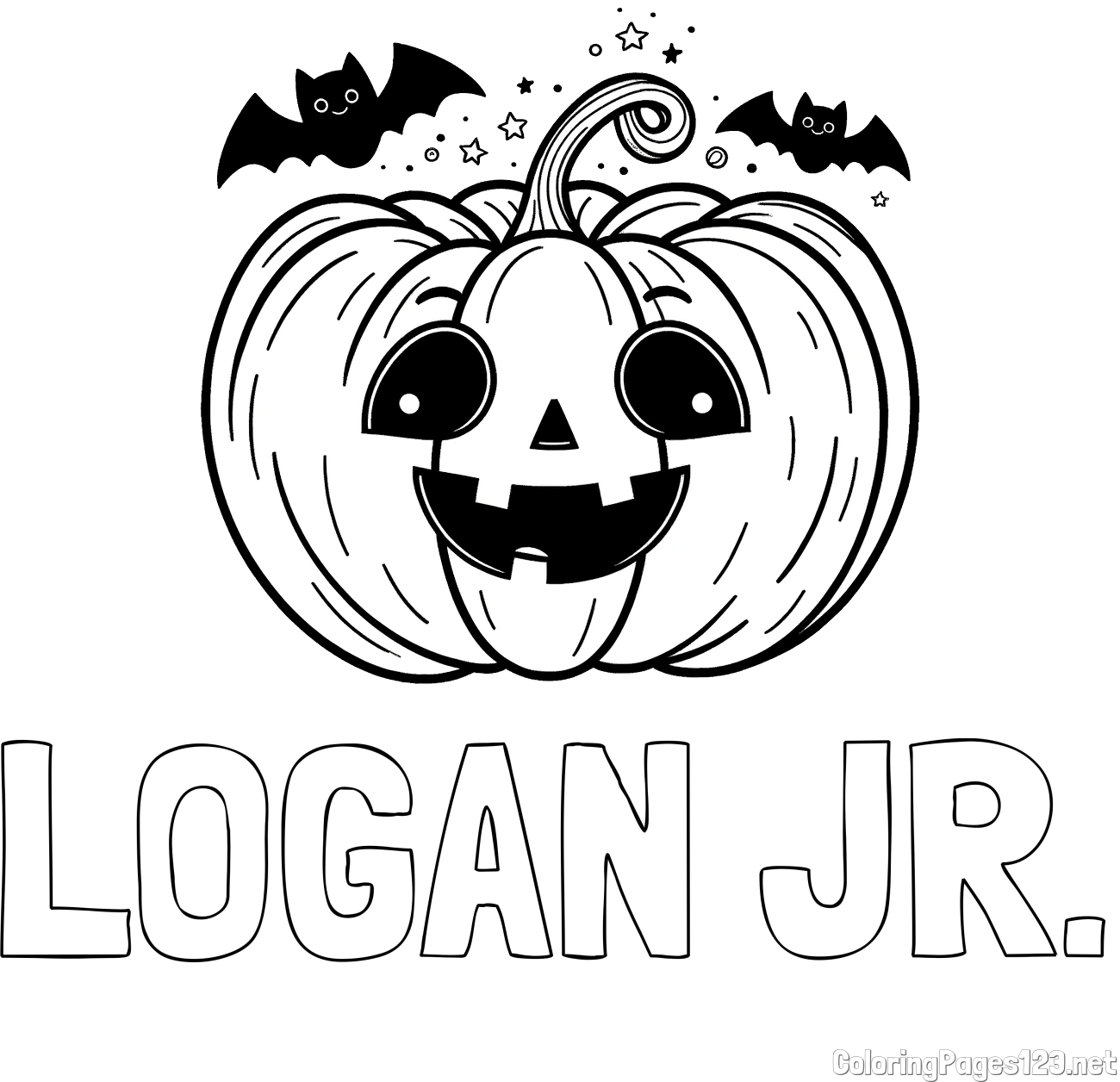 LOGAN JR. Coloring Page and Halloween Pumpkin and Bats Coloring Page