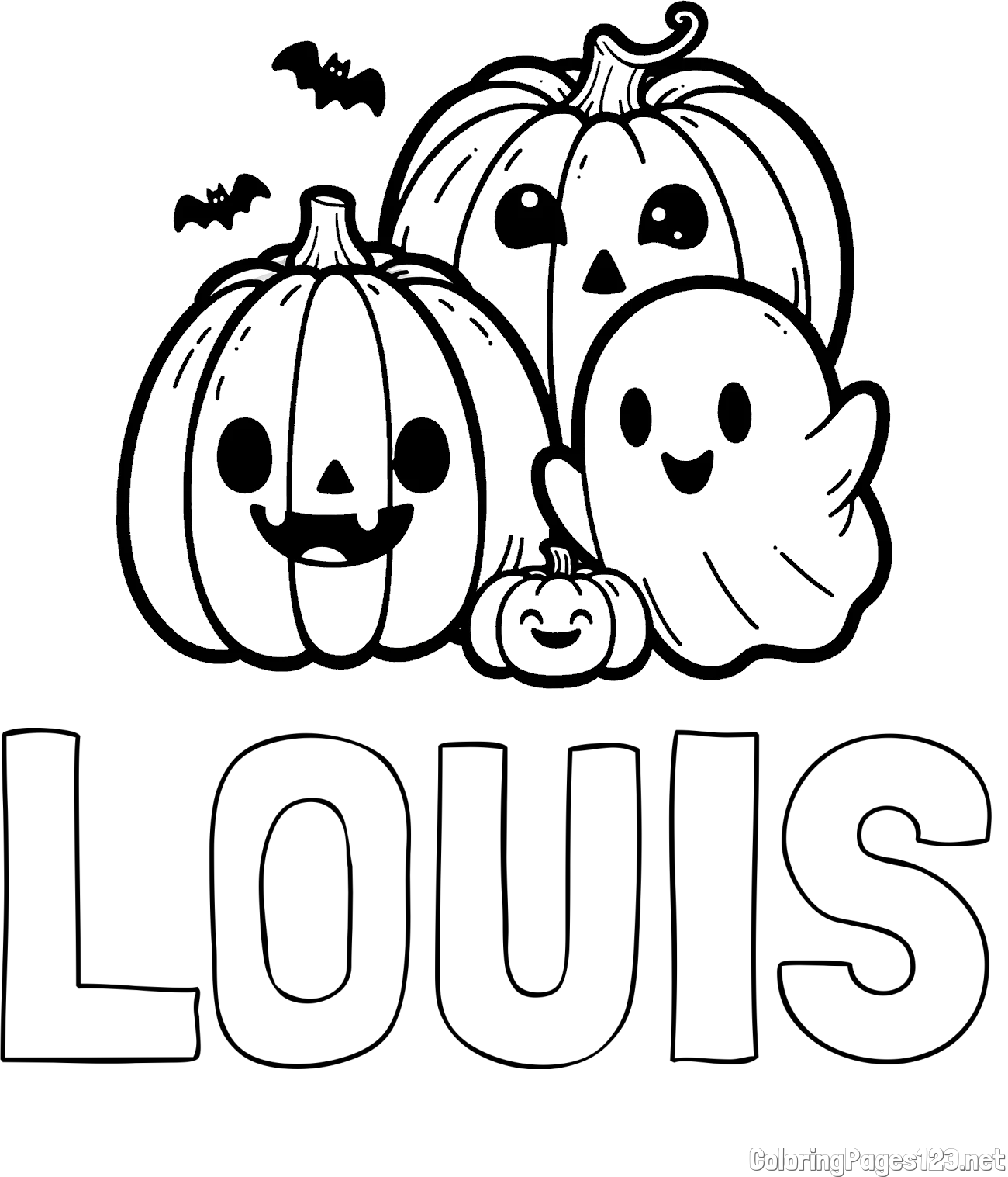 LOUIS Coloring Page and Halloween Pumpkin and Ghost Coloring Page