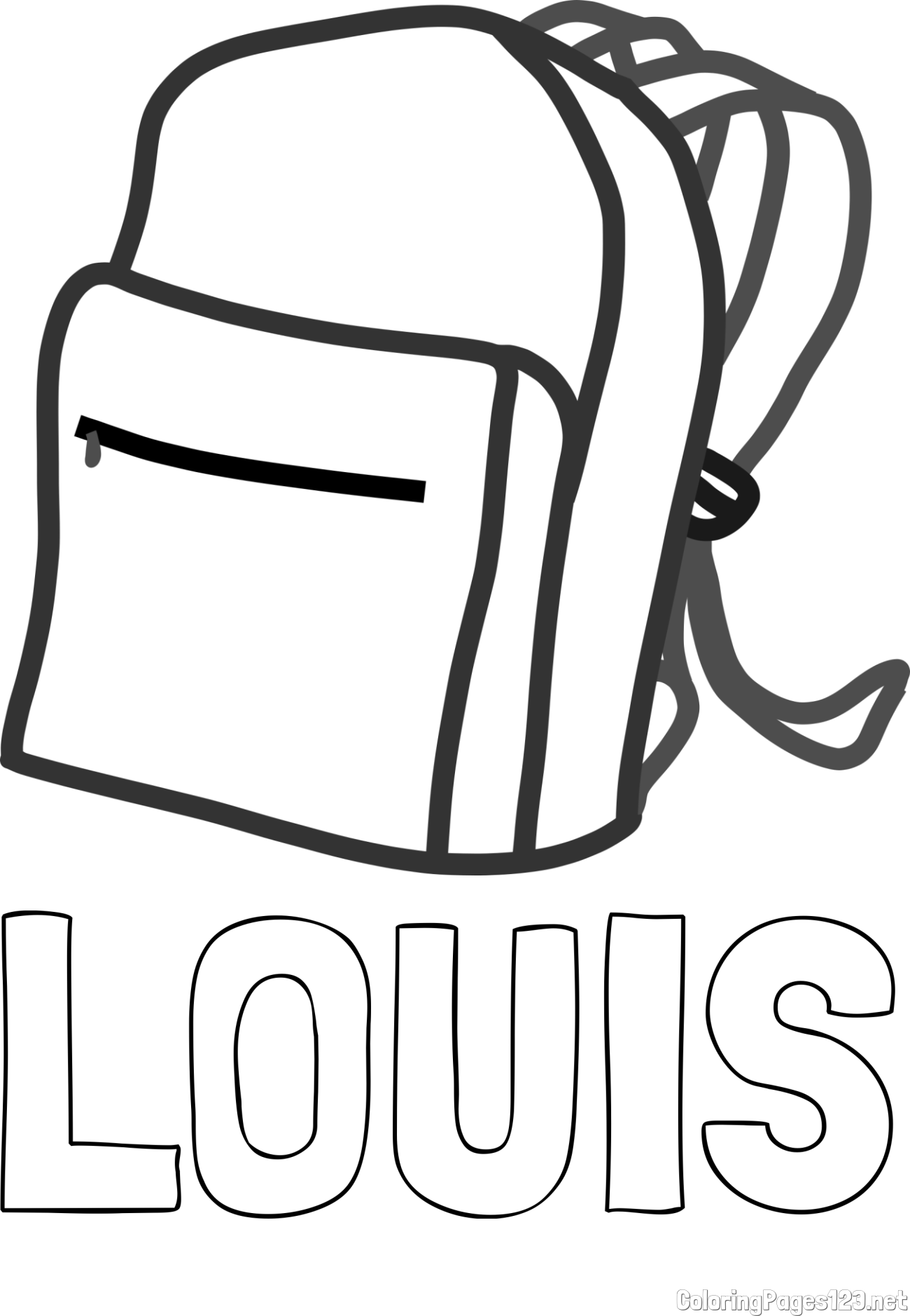 LOUIS Coloring Page and School Backpack Coloring Page