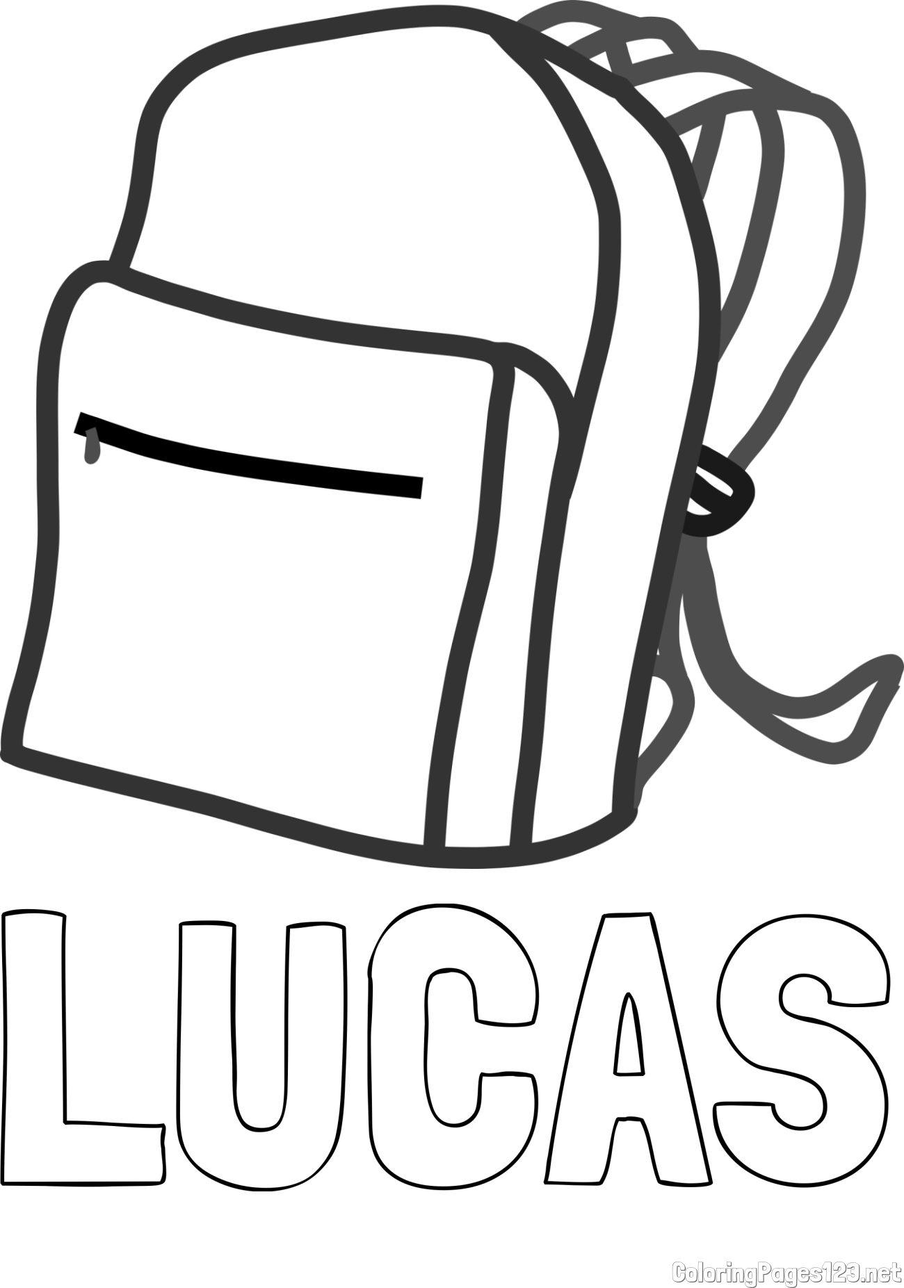 LUCAS Coloring Page and School Backpack Coloring Page