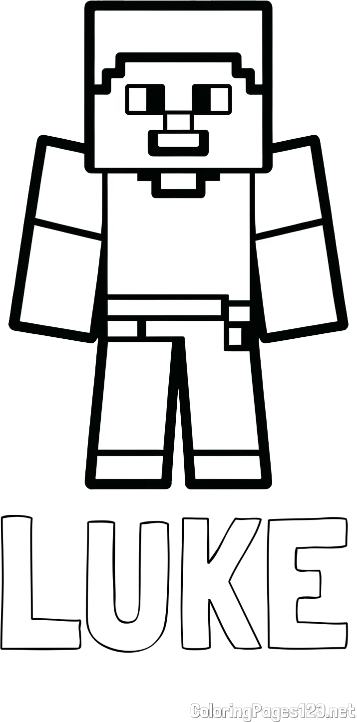 LUKE Coloring Page and Minecraft Steve Coloring Page