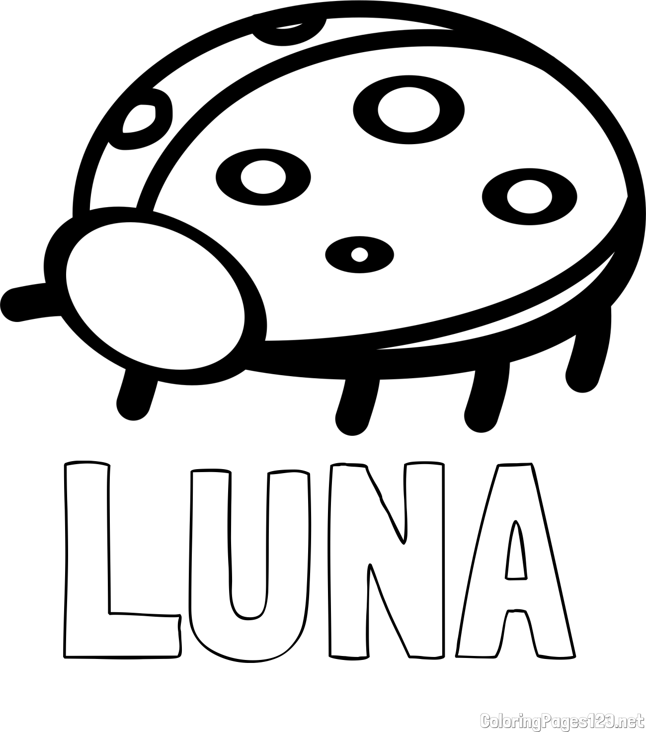 LUNA Coloring Page and Simple Ladybug Coloring Page