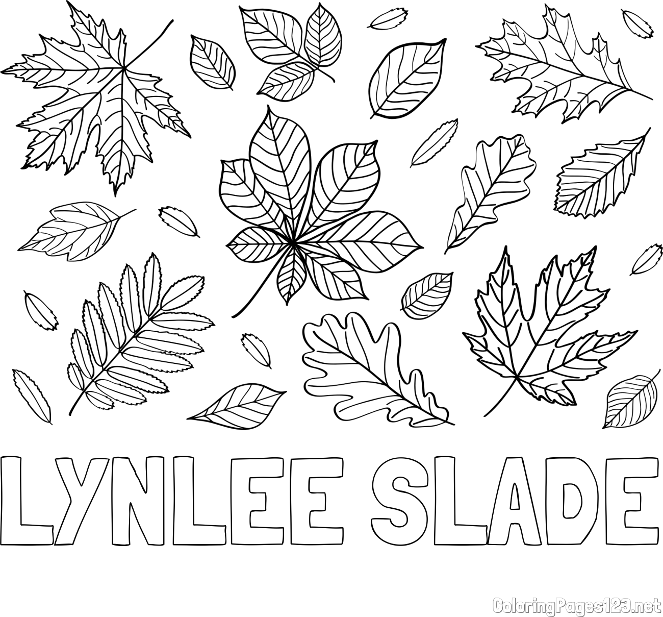 LYNLEE SLADE Coloring Page and Autumn Leaves Coloring Page