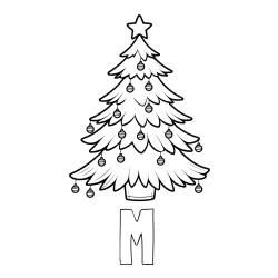 Online Created Coloring Page - M Coloring Page and Christmas Tree with Star and Ornaments Coloring Page