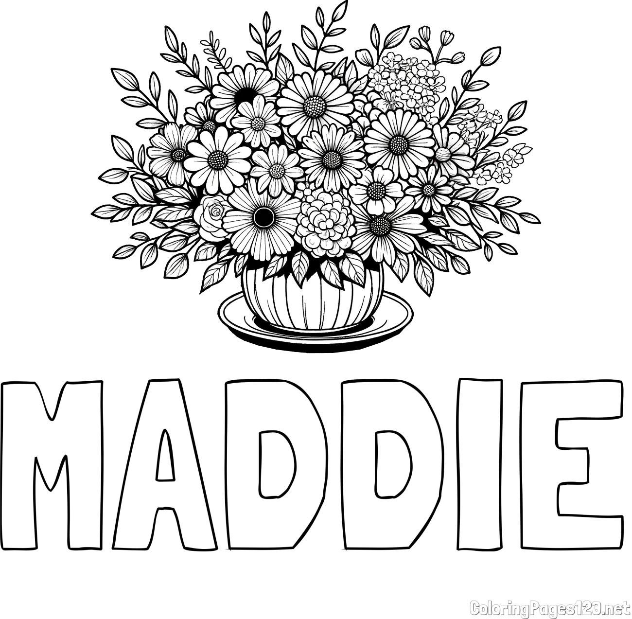 MADDIE Coloring Page and Beautiful Bouquet of Flowers Coloring Page
