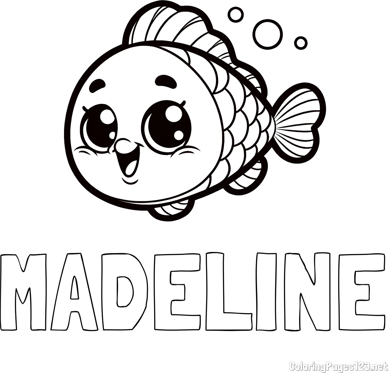 MADELINE Coloring Page alongside Coloring Page of a Smiling Fish