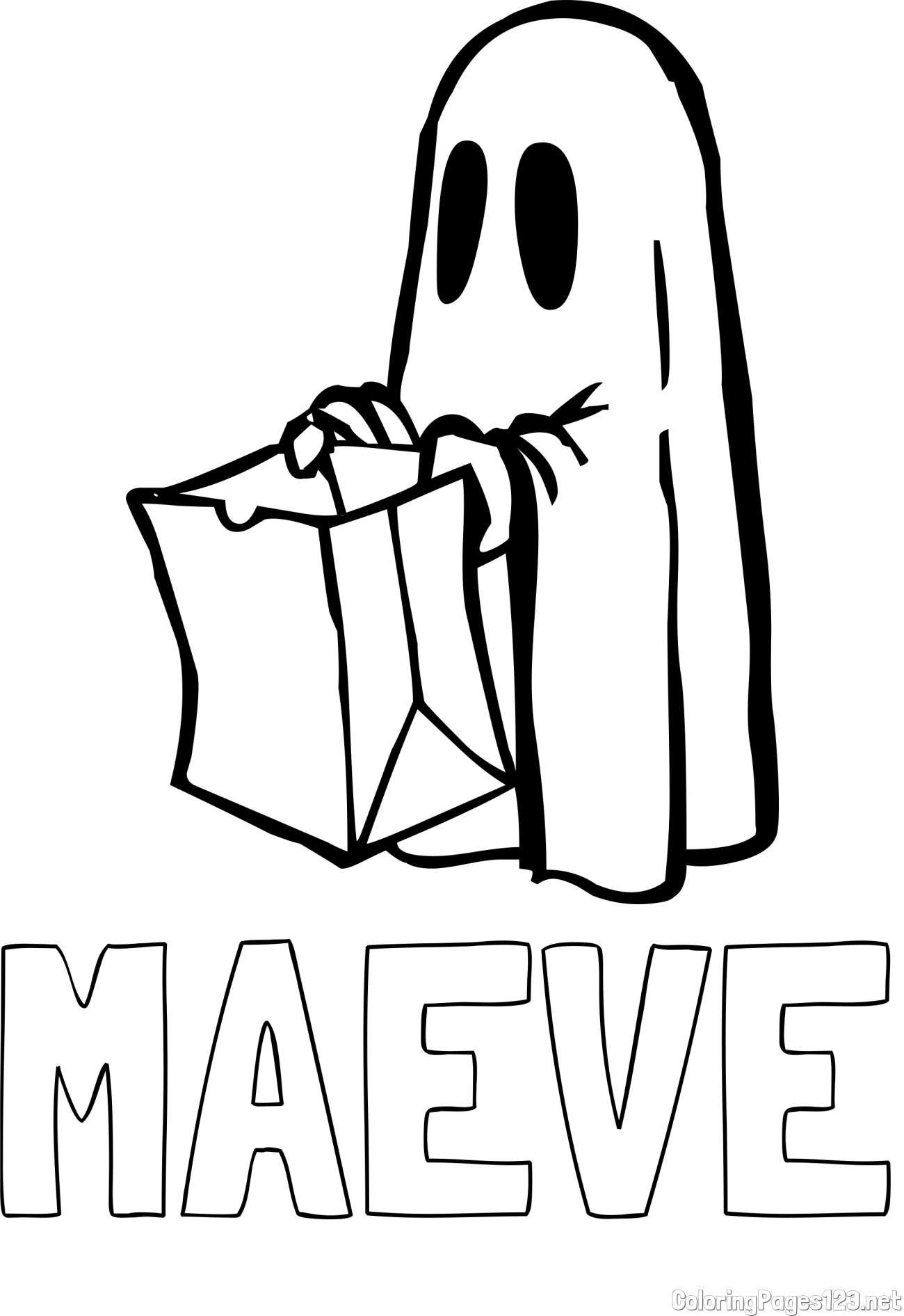 MAEVE Coloring Page and Ghost with a Candy Bag Coloring Page
