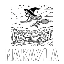 Online Created Coloring Page - MAKAYLA Coloring Page and Coloring Book of a Witch Flying on a Broom