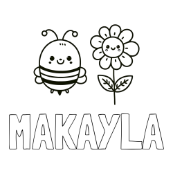 Online Created Coloring Page - MAKAYLA Coloring Page and Coloring Page of a Cute Bee and Smiling Flowers