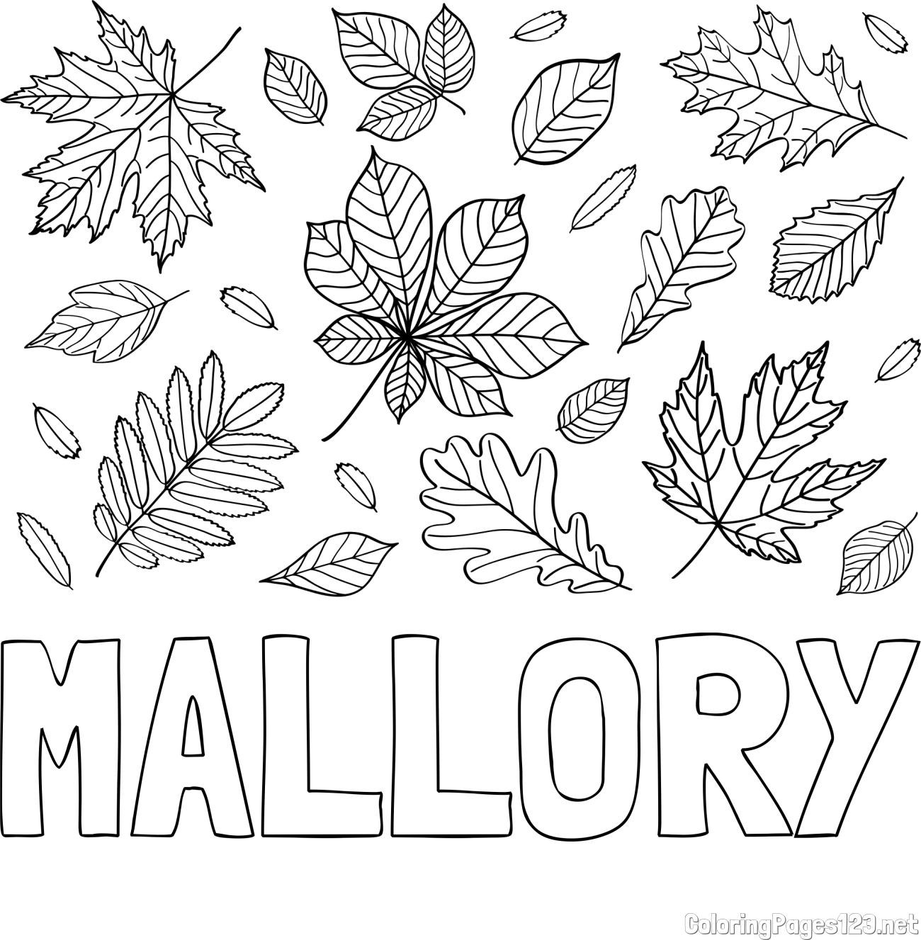 MALLORY Coloring Page and Autumn Leaves Coloring Page
