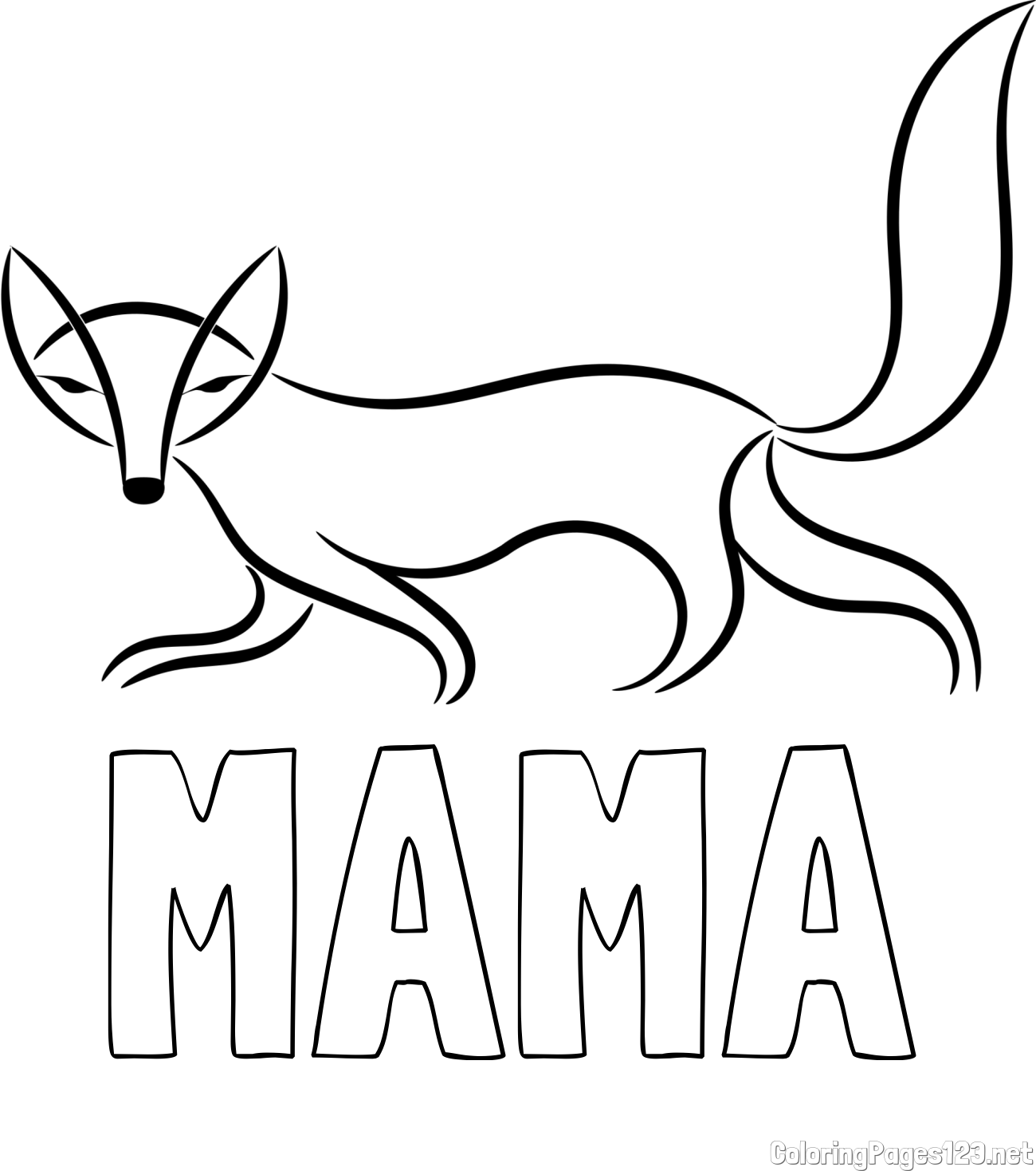 MAMA Coloring Page and Artistically Depicted Fox Coloring Page