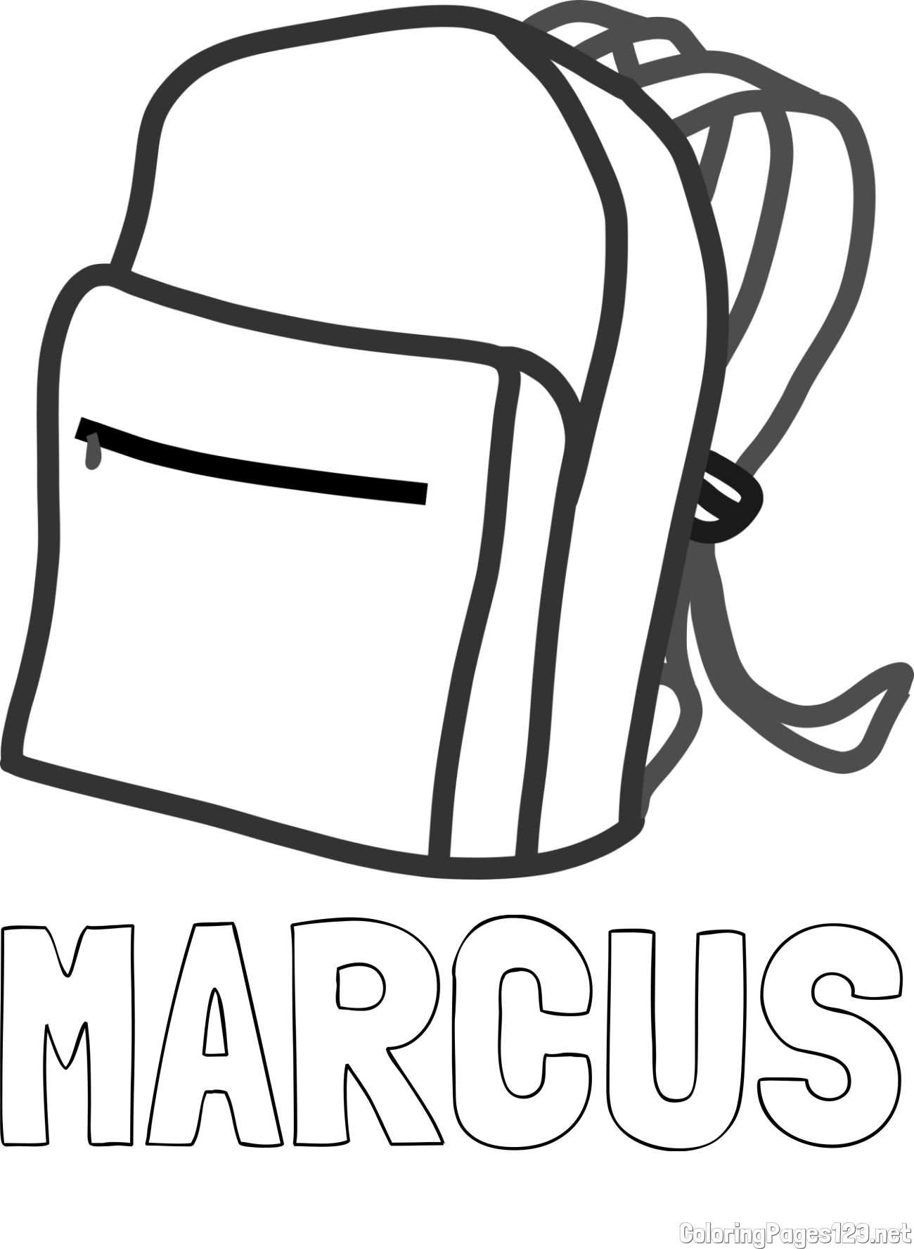 MARCUS Coloring Page and School Backpack Coloring Page