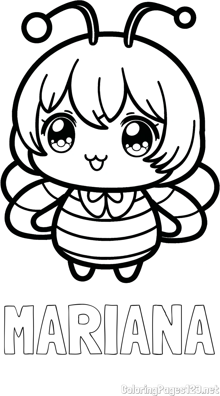 MARIANA Coloring Page and Anime-Style Bee Coloring Page