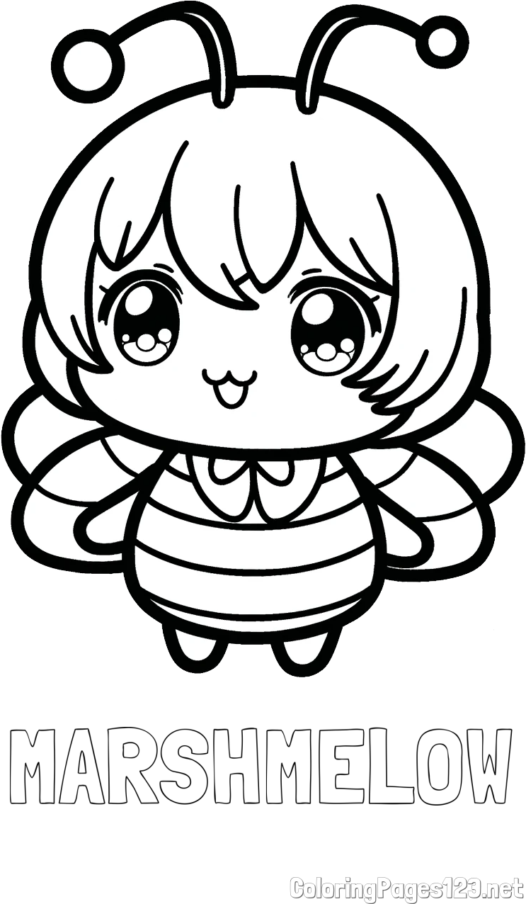MARSHMELOW Coloring Page and Anime-Style Bee Coloring Page