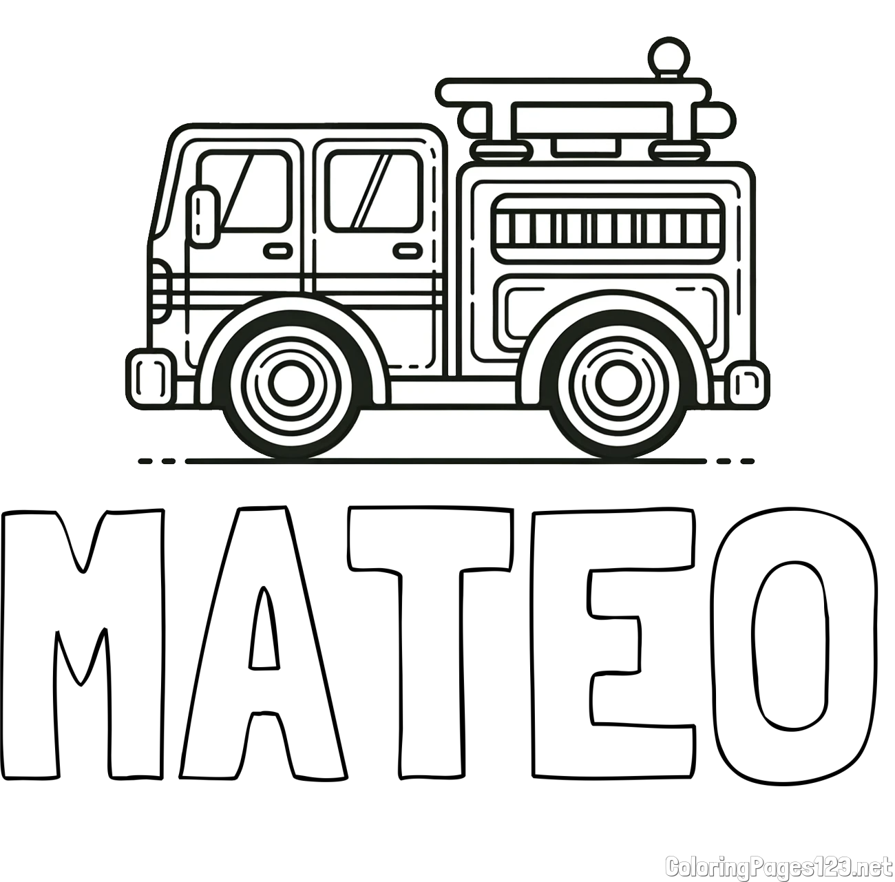 MATEO Coloring Page alongside Easy Kids Coloring Page of a Fire Truck
