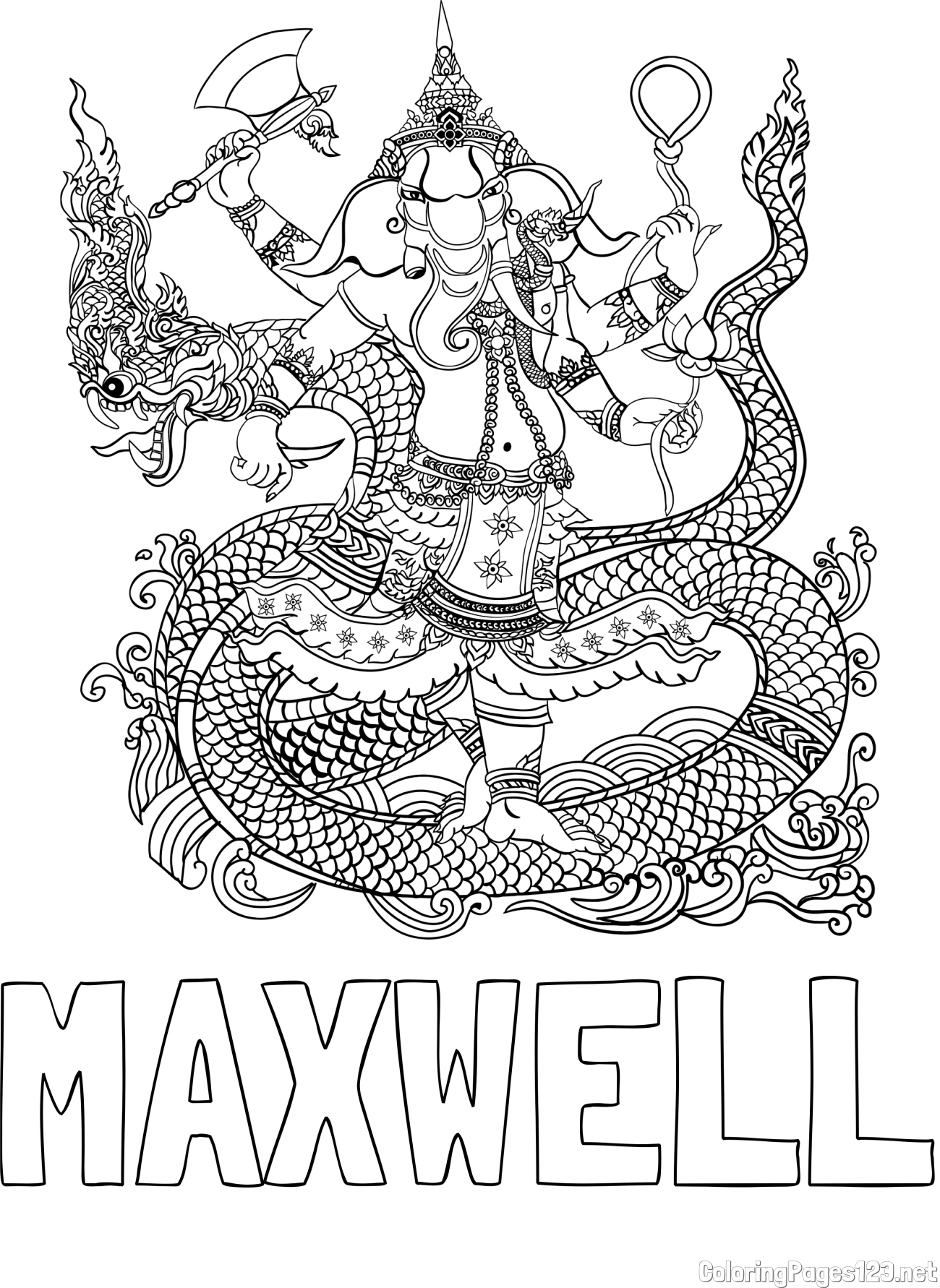 MAXWELL Coloring Page and Abstract Elephant and Dragon Coloring Page
