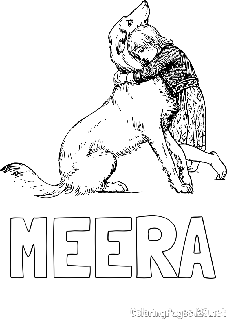 MEERA Coloring Page and Coloring Page of an Adorable Dog Being Embraced by a Little Girl