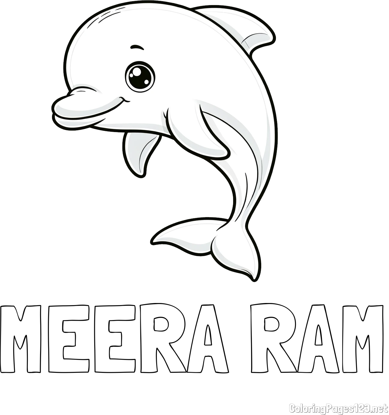 MEERA RAM Coloring Page and Children's Coloring Book of a Cute Dolphin