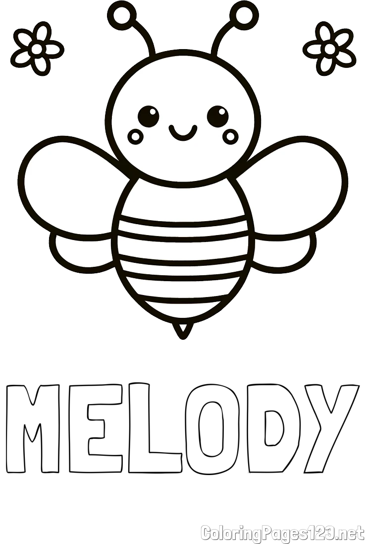 MELODY Coloring Page and Children's Bee Coloring Page