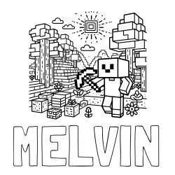 Online Created Coloring Page - MELVIN Coloring Page and Minecraft World Coloring Page