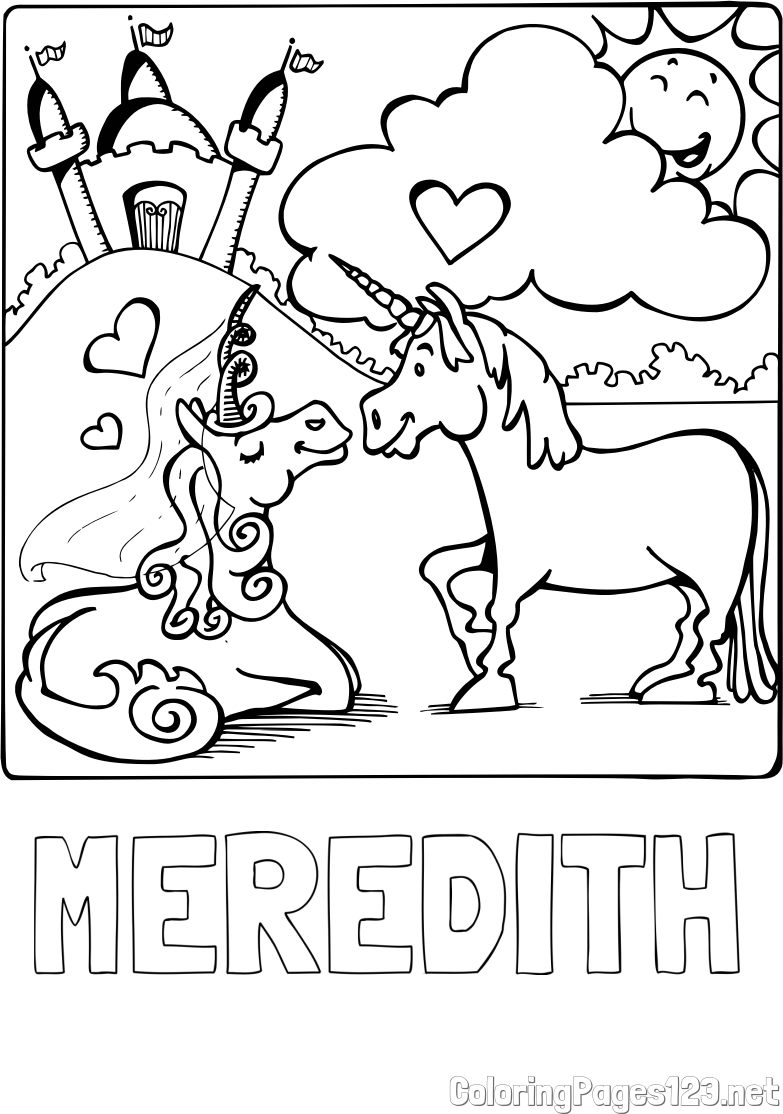 MEREDITH Coloring Page and The Coloring Page of Love-Struck Unicorns