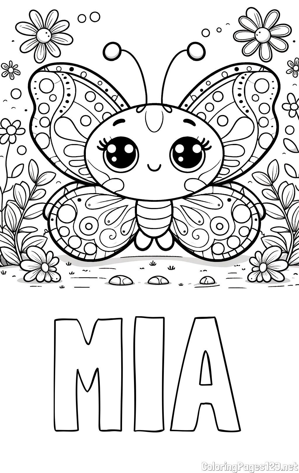 MIA Coloring Page and Cute Butterfly Coloring Page