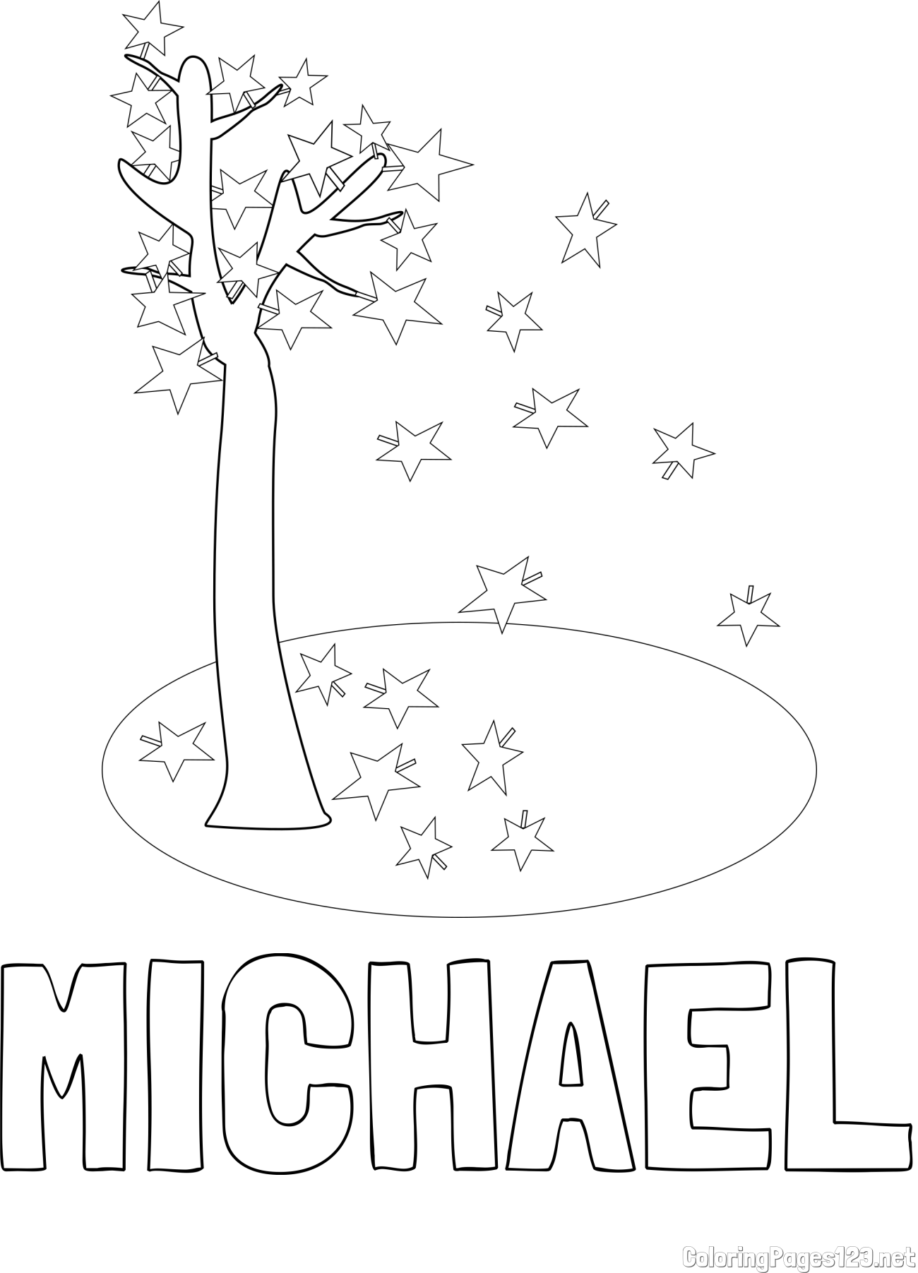 MICHAEL Coloring Page and Autumn Tree Coloring Page for Kids
