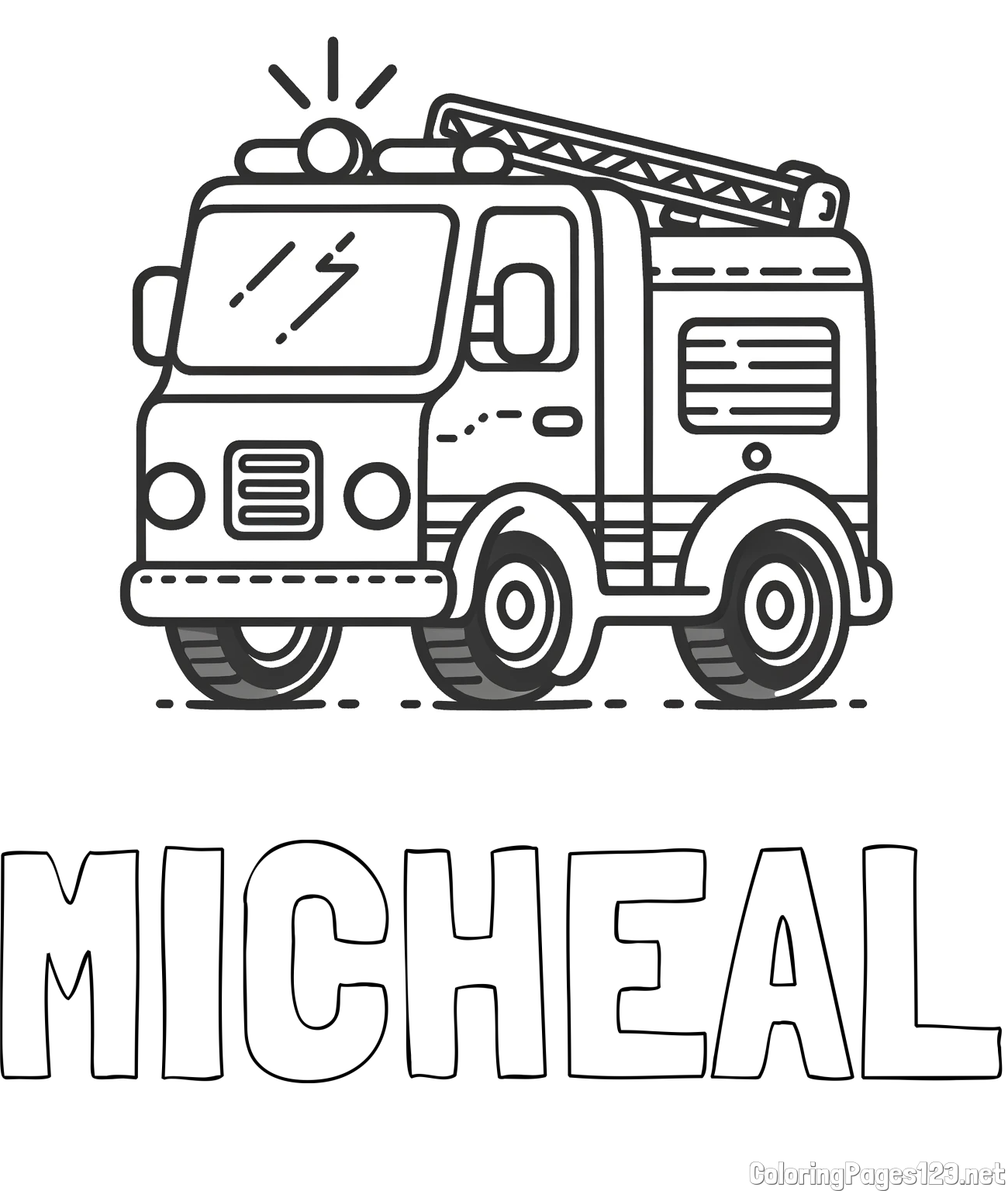 MICHEAL Coloring Page and Easy Coloring Page of a Fire Truck
