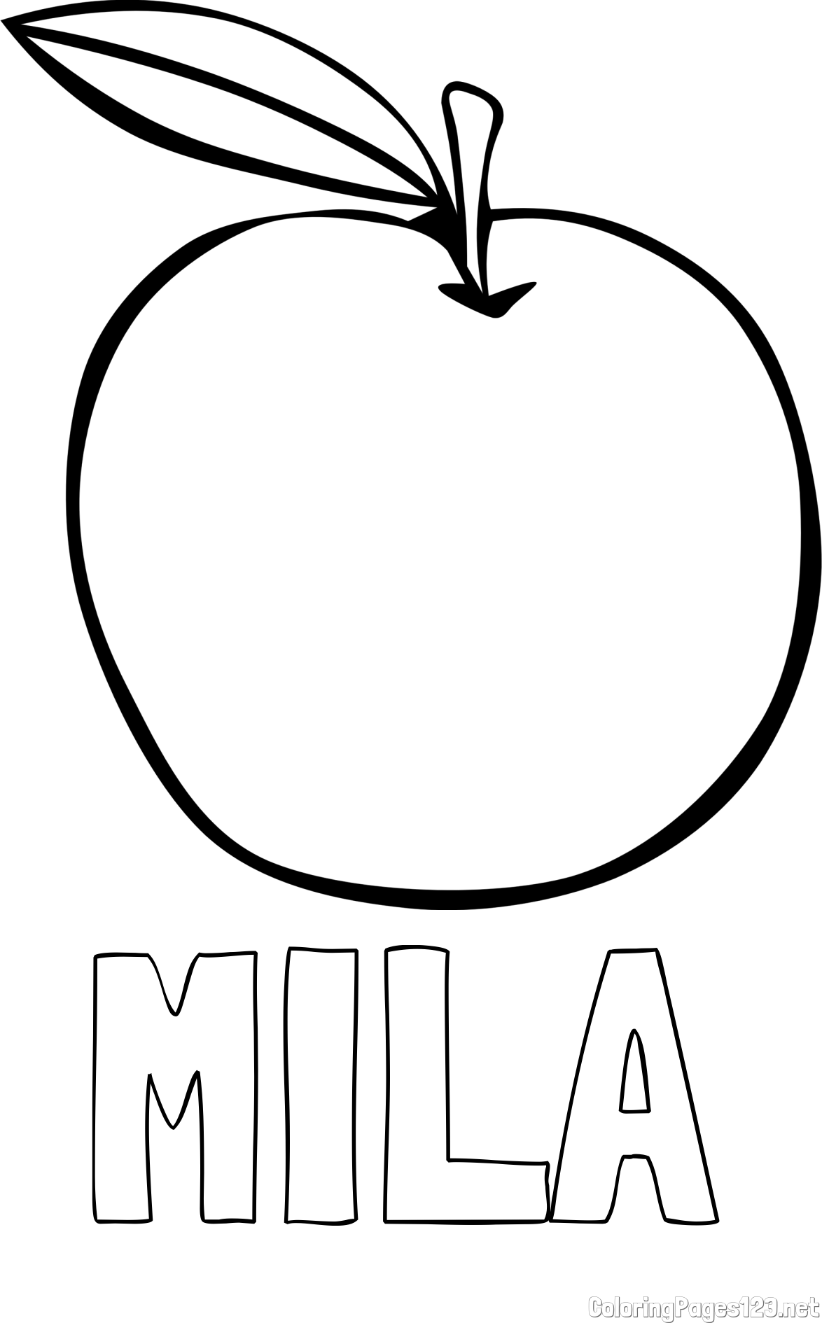 MILA Coloring Page and Simple Apple Coloring Page