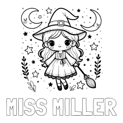 Online Created Coloring Page - MISS MILLER Coloring Page and Coloring Book of a Cute Witch